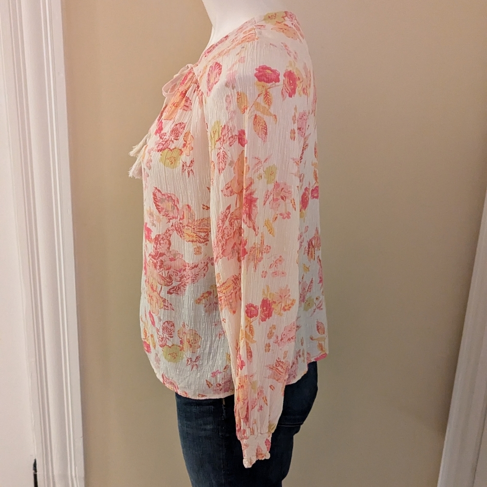 Joie pale pink with bright pink and yellow floral print top size S - Picture 2 of 8